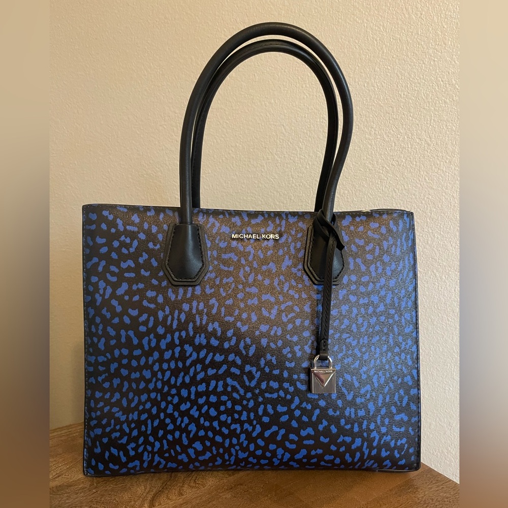 Michael Kors Blue Leopard Print Tote